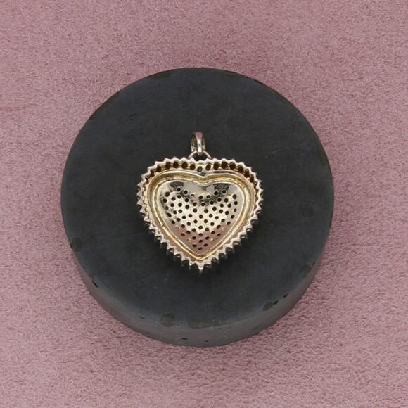 sterling silver pave diamond heart pendant - Picture 2 of 3